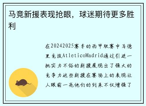 马竞新援表现抢眼，球迷期待更多胜利